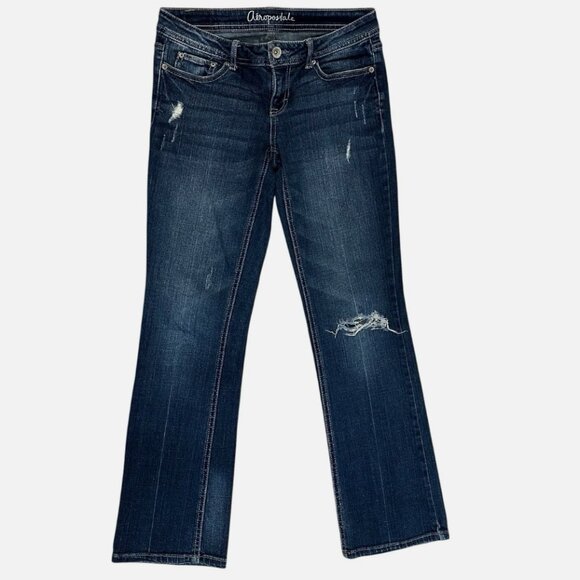 Aeropostale Womens 2 Low-Rise Cotton Denim Chelsea Bootcut Distressed Blue Jeans - Picture 1 of 4